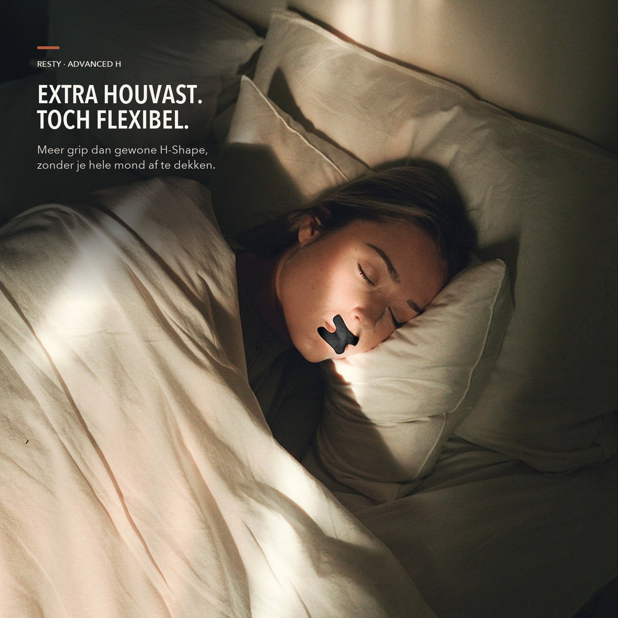Resty Advanced H-Shape zwarte mondtape tijdens de nacht: extra houvast en flexibel ontwerp