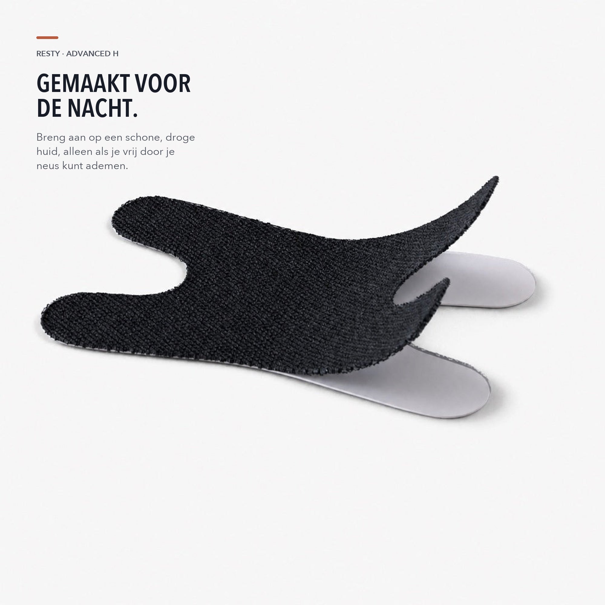 Resty Advanced H-Shape zwarte mondtape detail: aanbrengen op schone, droge huid bij vrije neusademhaling