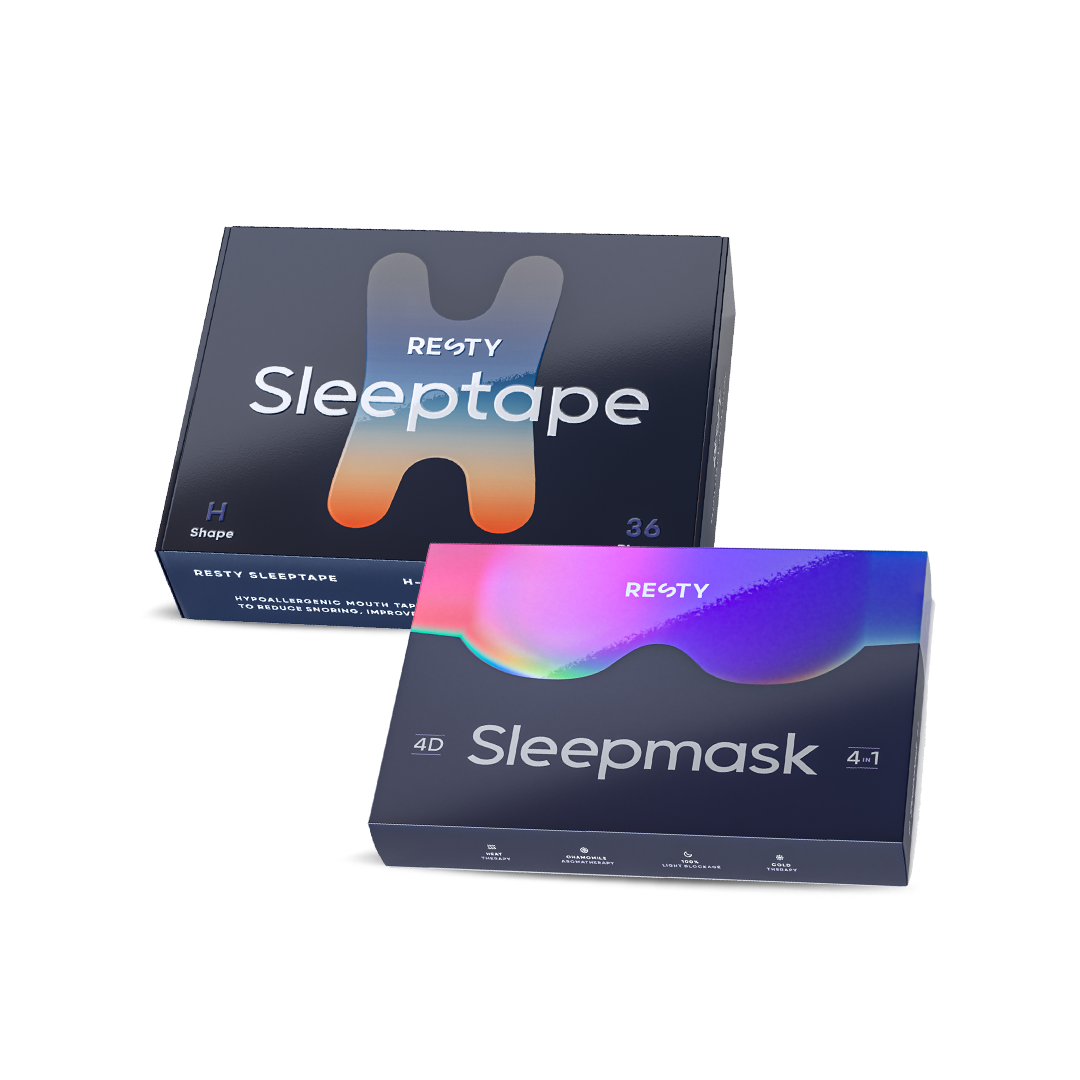 Resty H Shape mouth tape box and Resty 4D sleep mask box in a bundle