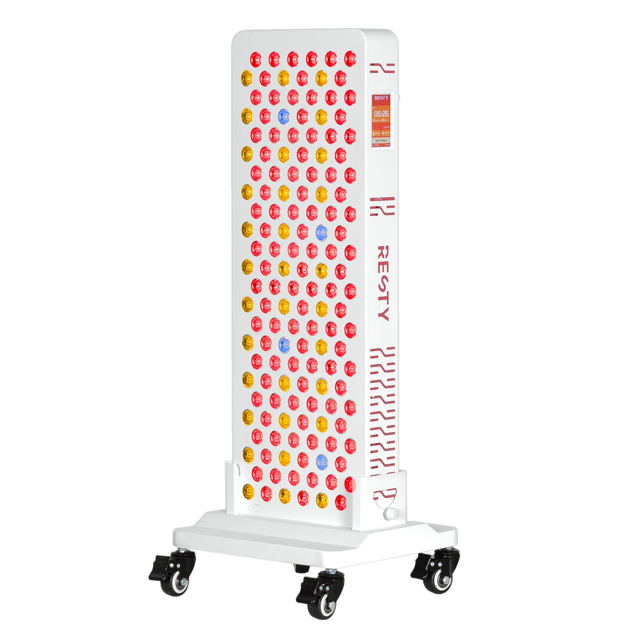 Weißes Resty MARS 800 Rotlichtpanel auf einem Rollbodenständer