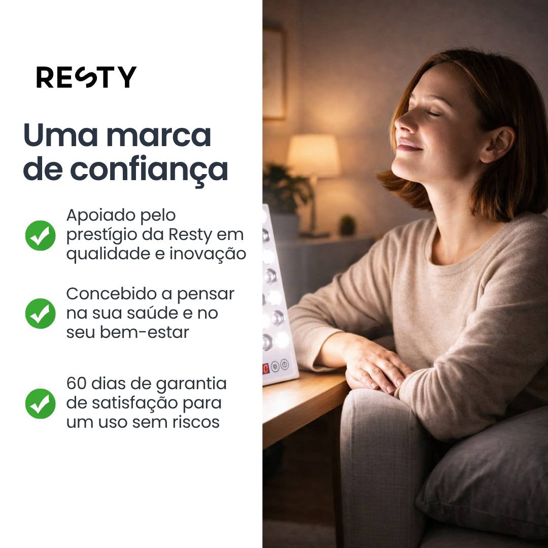 Mulher ao lado da lâmpada de luz diurna Resty iluminada incluída no pacote de rotina de luz diurna e noturna