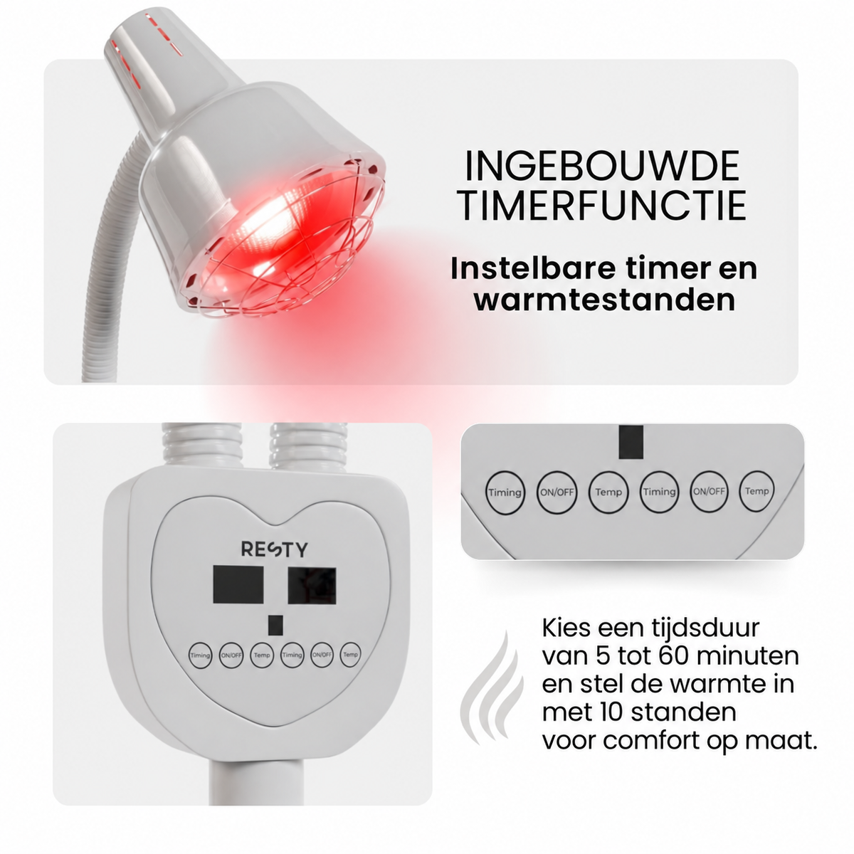 Resty infraroodlamp met ingebouwde timer van 5 tot 60 minuten en 10 warmtestanden