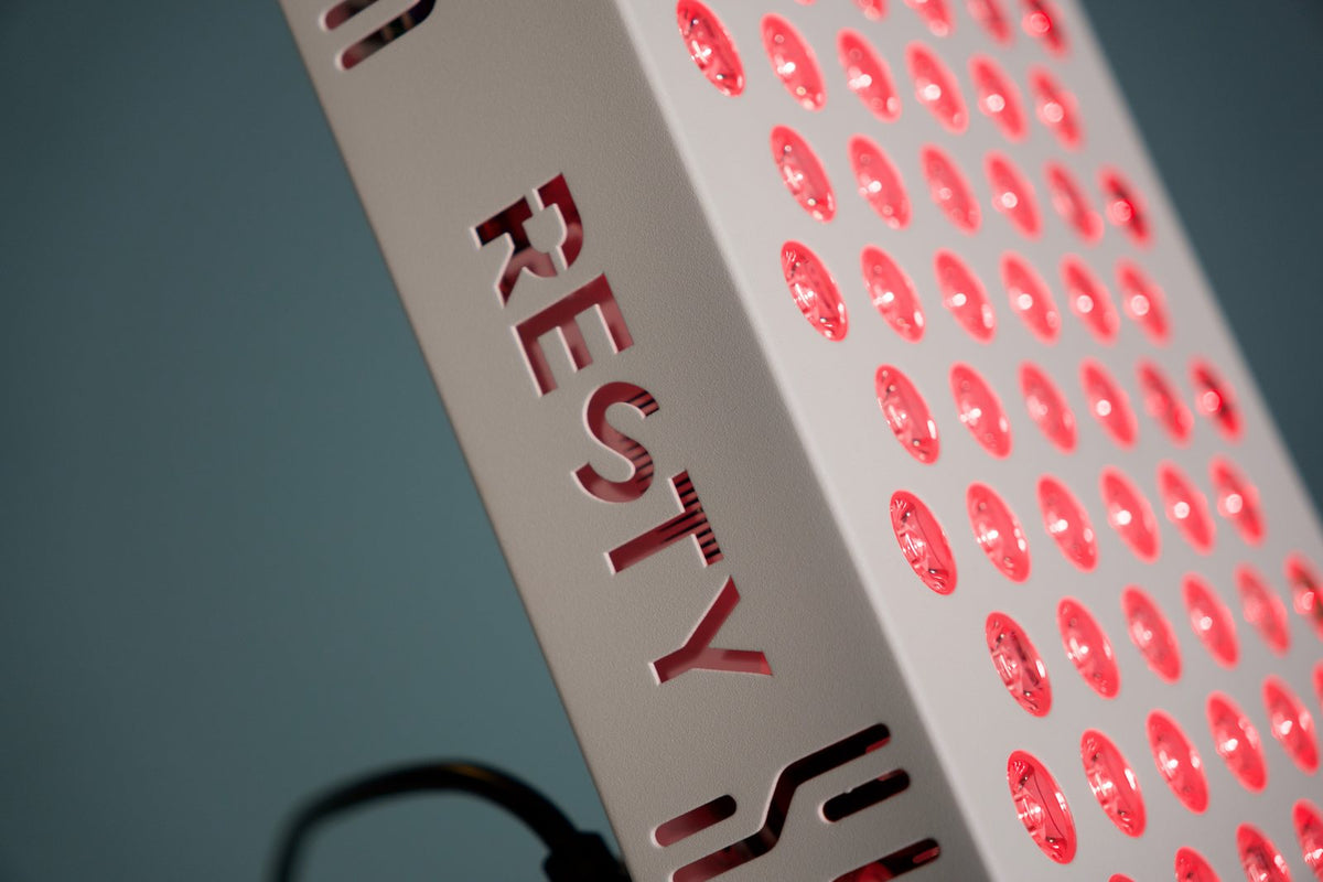 Close-up of glowing red LEDs on a Resty MARS panel