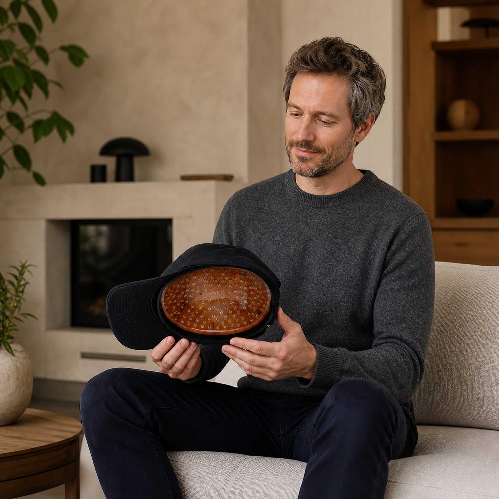 Resty MARS Laser Cap held safely below the head with the inner array visible