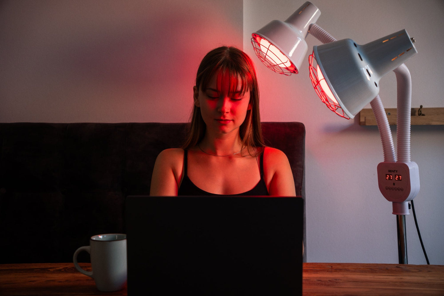 Resty infrared heat lamp used in a calm evening setting