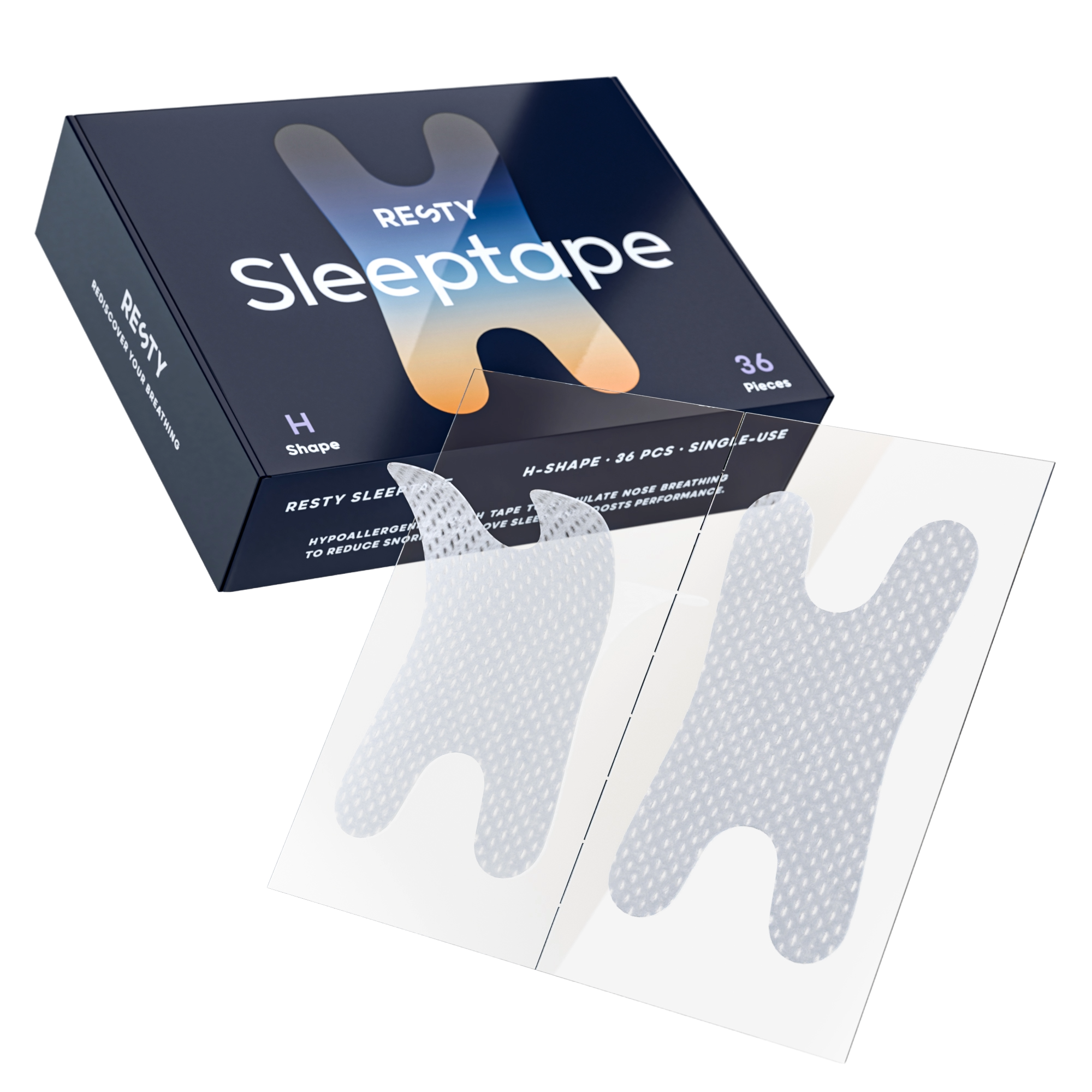 Resty H Shape mouth tape box with two white H shaped strips