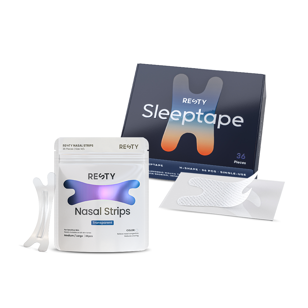 Resty H Shape mouth tape, transparent nasal strips and white tape strips in a bundle