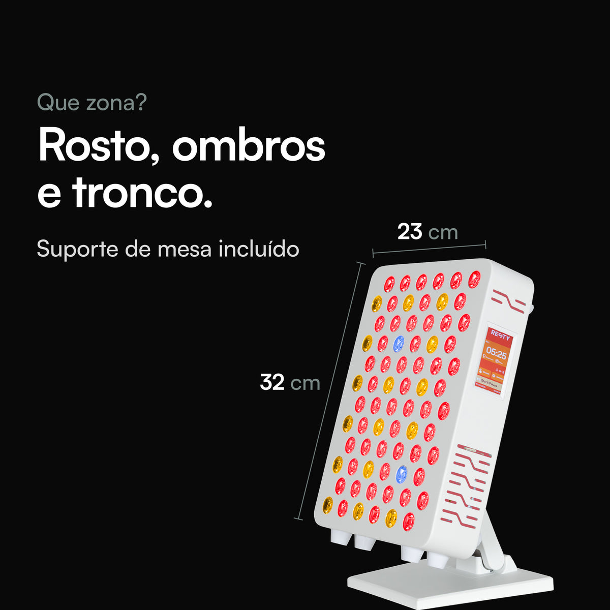 Resty MARS 600 no seu suporte de mesa, 32 × 23 cm, para rosto, ombros e parte superior do corpo
