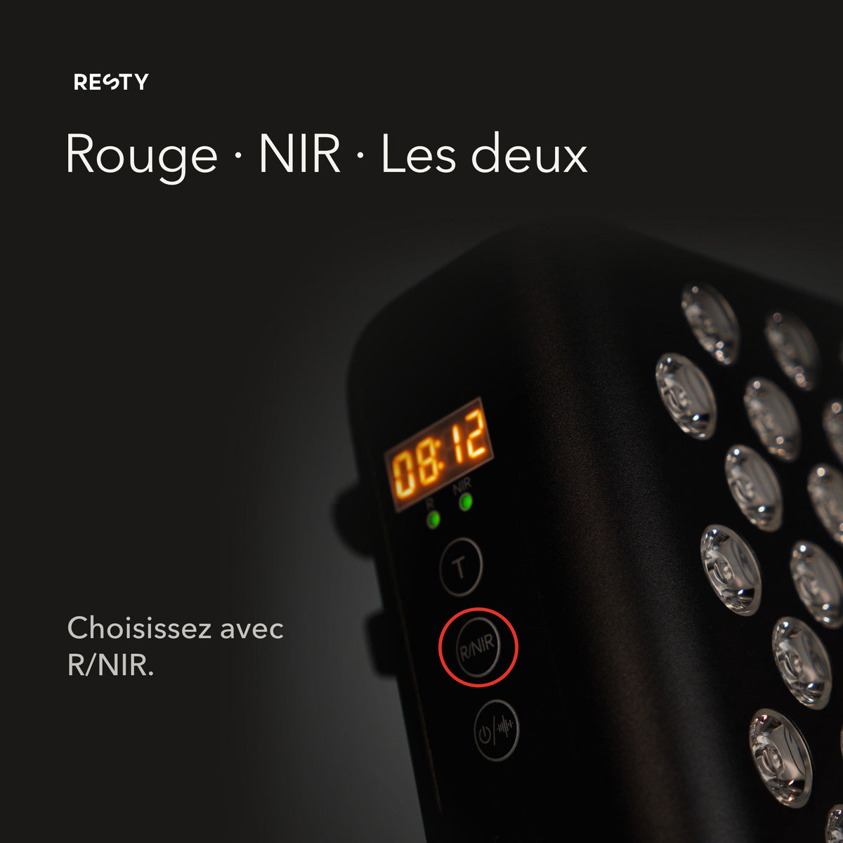 Commandes du Resty MARS 400 : rouge, proche infrarouge ou les deux avec le bouton R/NIR