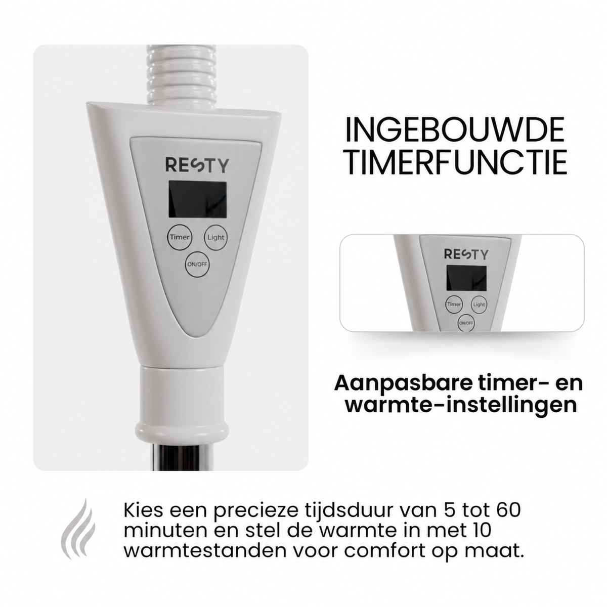 Resty infrarood warmtelamp met ingebouwde timer en instelbare warmte – Nederlandse infographic