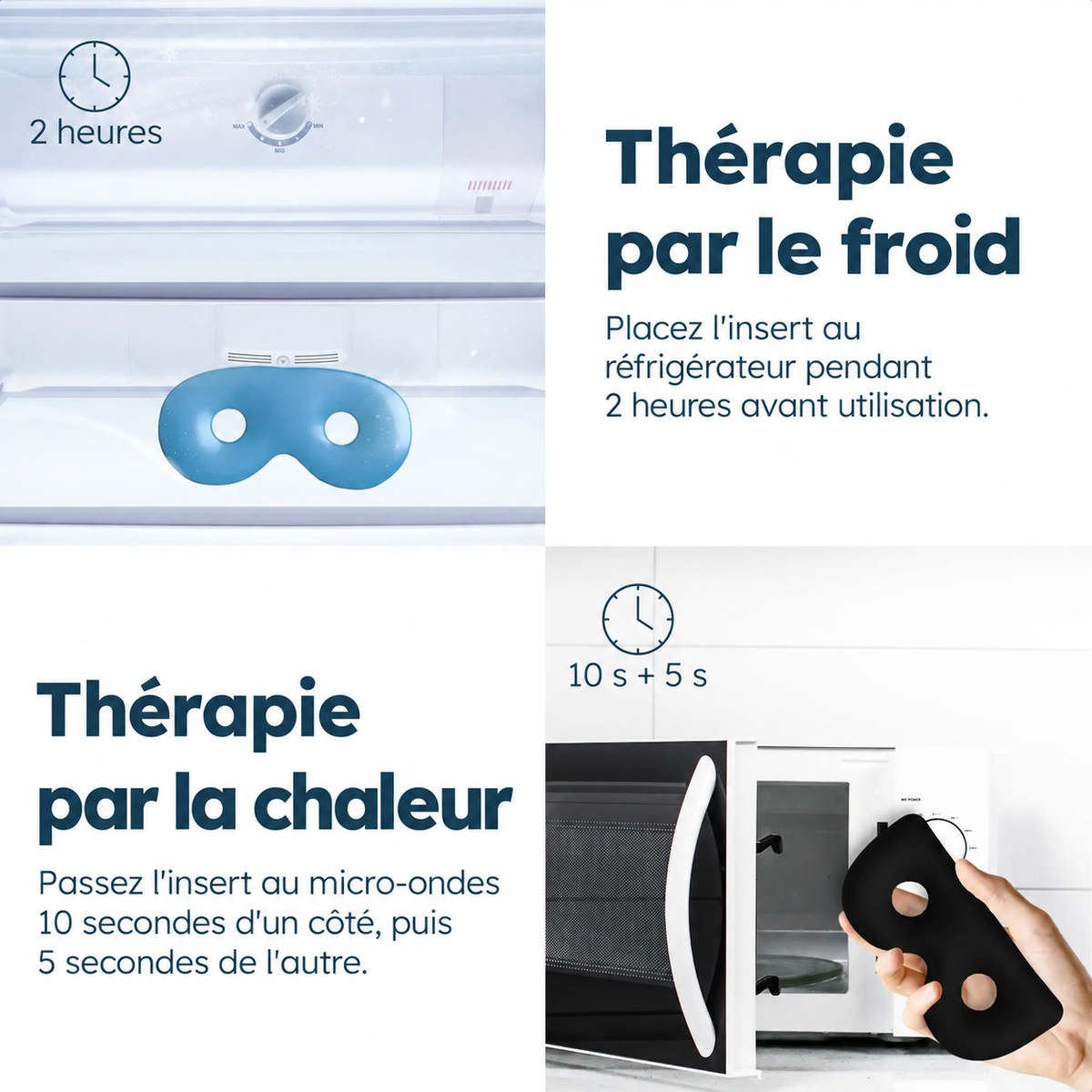 Préparation des inserts Resty : 2 heures au réfrigérateur ou 10 secondes puis 5 secondes au micro-ondes.