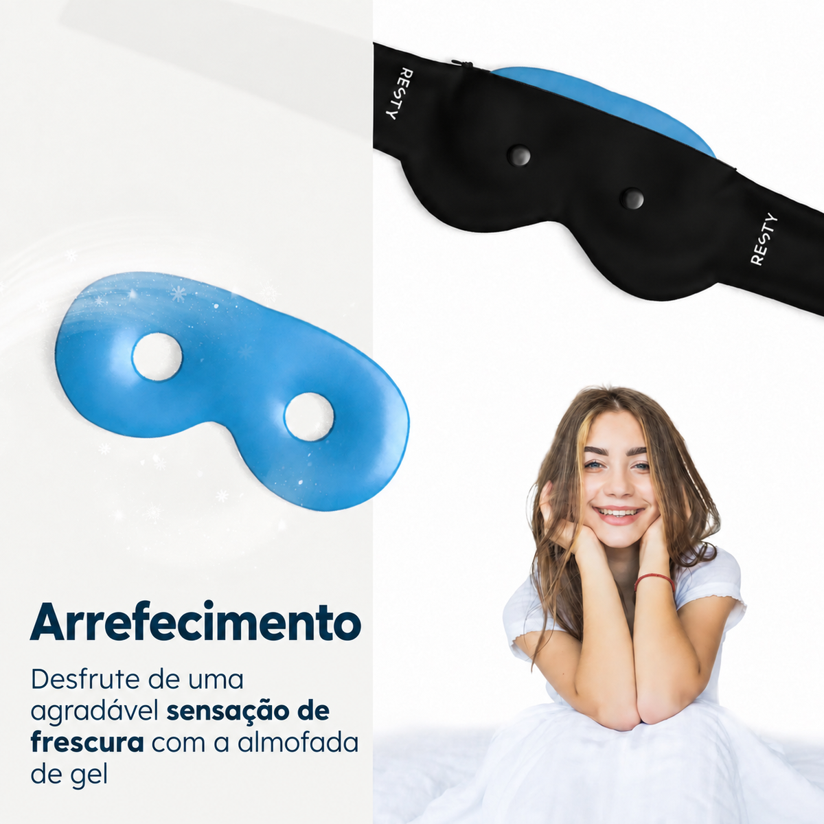 Almofada de gel da máscara Resty 4D para uma agradável sensação de frescura.