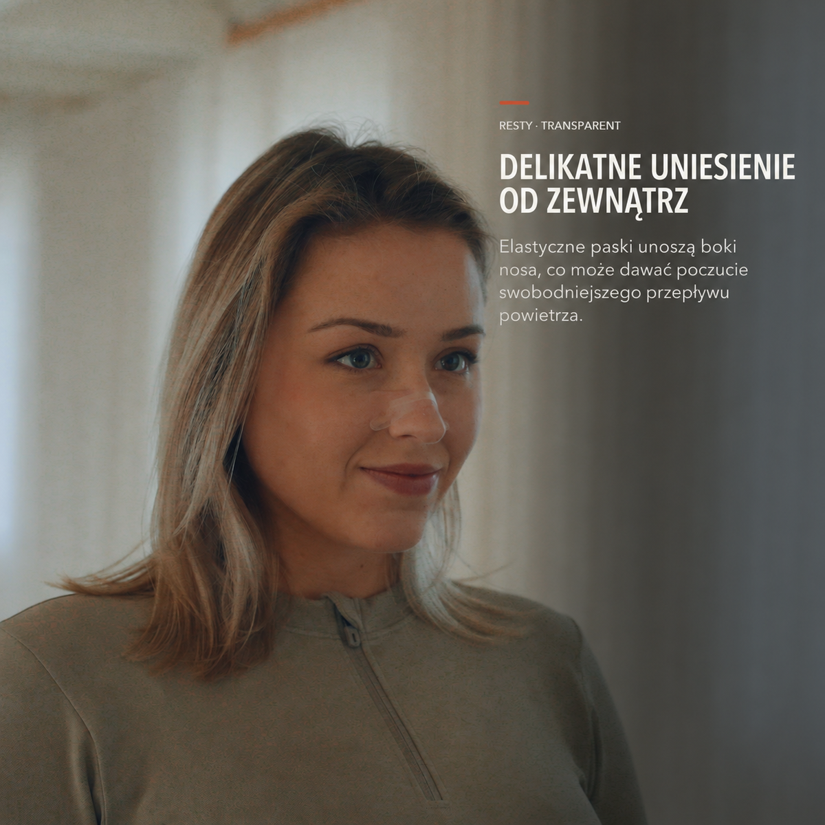 Resty Transparent: elastyczne paski delikatnie unoszą boki nosa od zewnątrz.