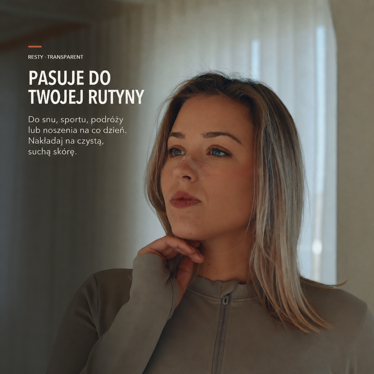 Resty Transparent: plastry na nos do snu, sportu, podróży i na co dzień; nakładaj na czystą, suchą skórę.