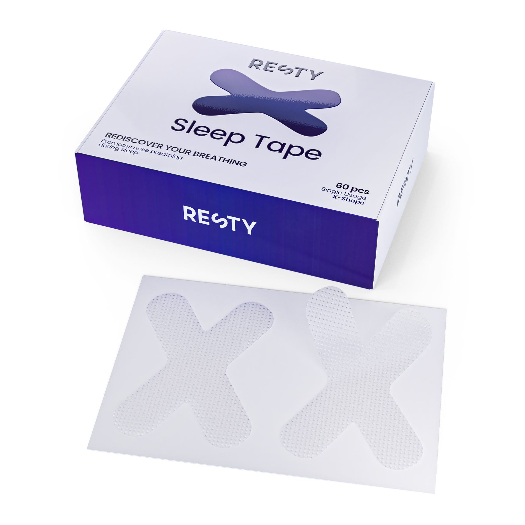 Resty X-Shape box with transparent mouth tapes
